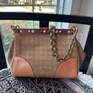 Prada Shoulder Bag Enameled Metal Triangle Pietre